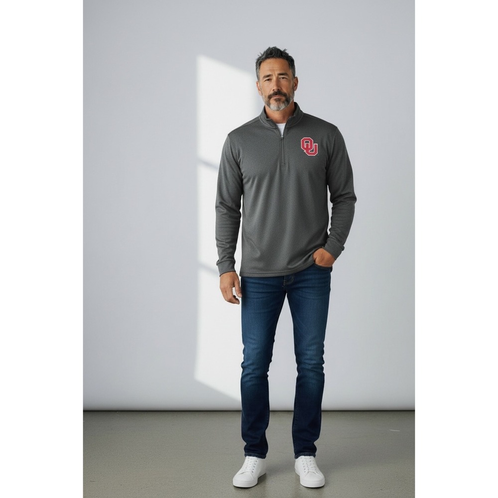 656 Top of the World Oklahoma Sooners Mens Large Gray Quarter Zip Pullover OU